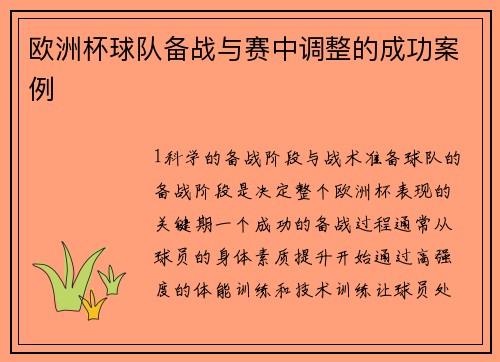 欧洲杯球队备战与赛中调整的成功案例