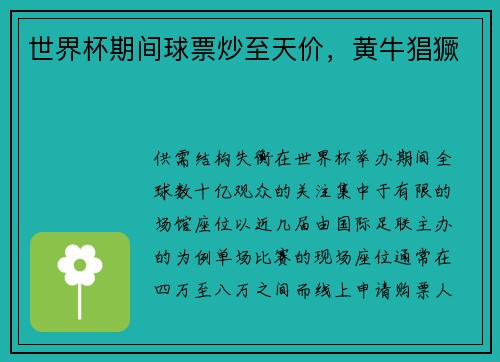 世界杯期间球票炒至天价，黄牛猖獗